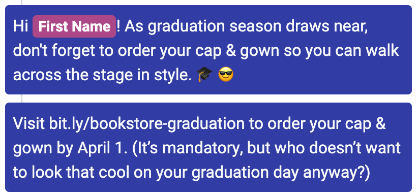 sample script for seniors - order cap and gown