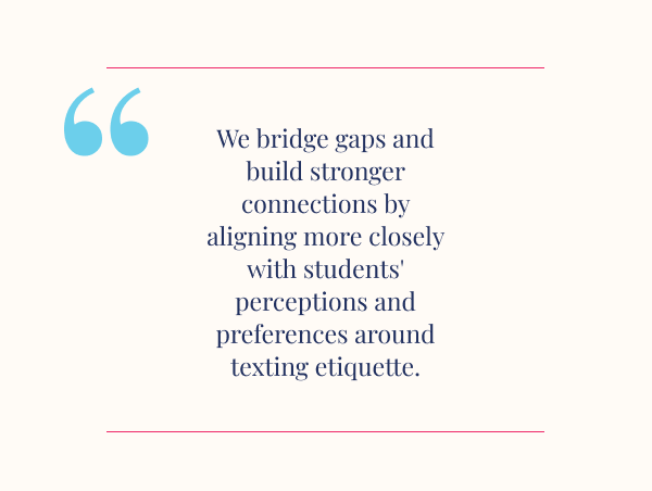 We bridge gaps and build stronger connections by aligning more closely with students' perceptions and preferences around texting etiquette.